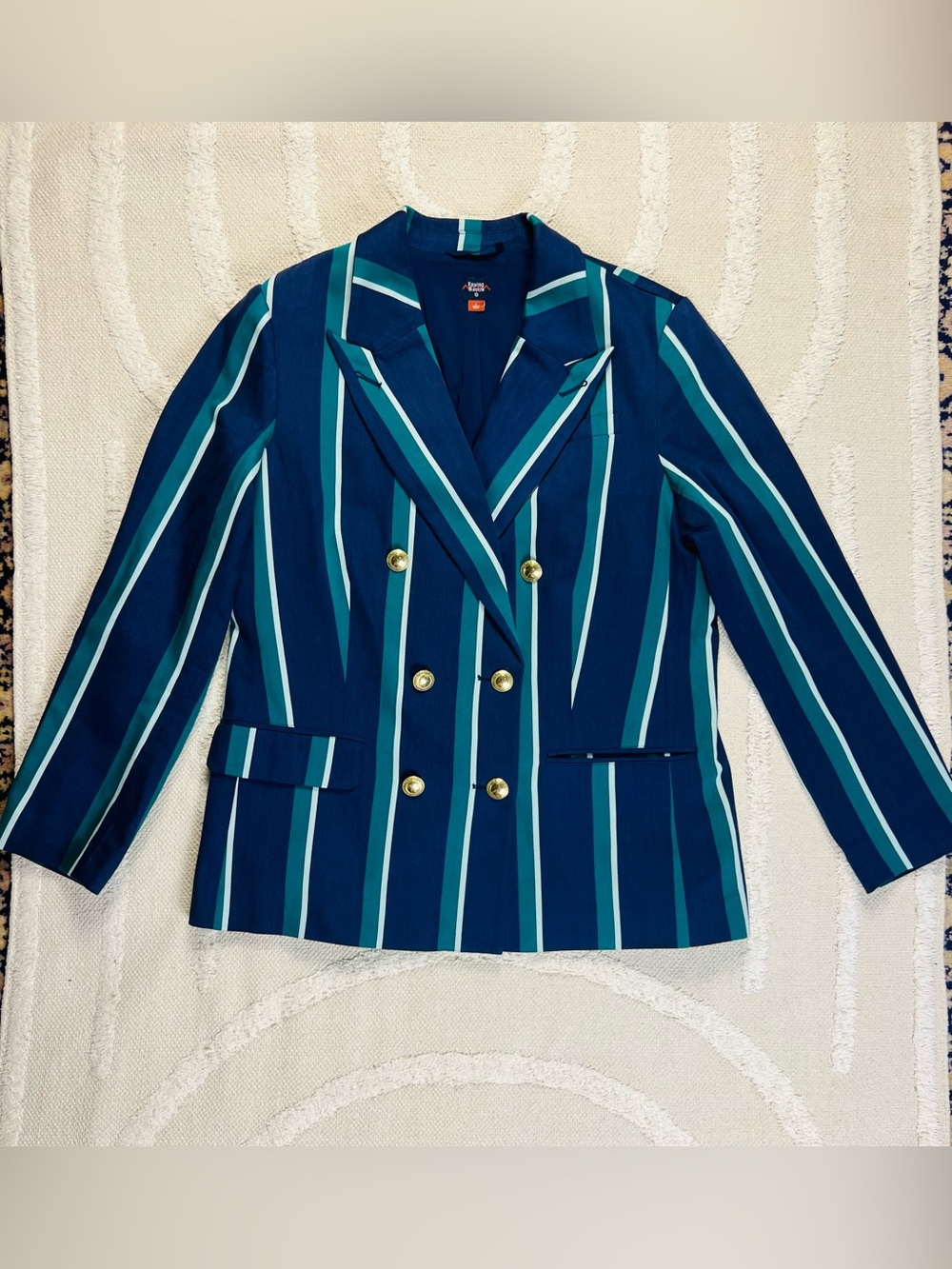 Rowing Blazers x Target Striped Double-Breasted Blazer – Navy, Teal & White – L - Picture 2 of 15